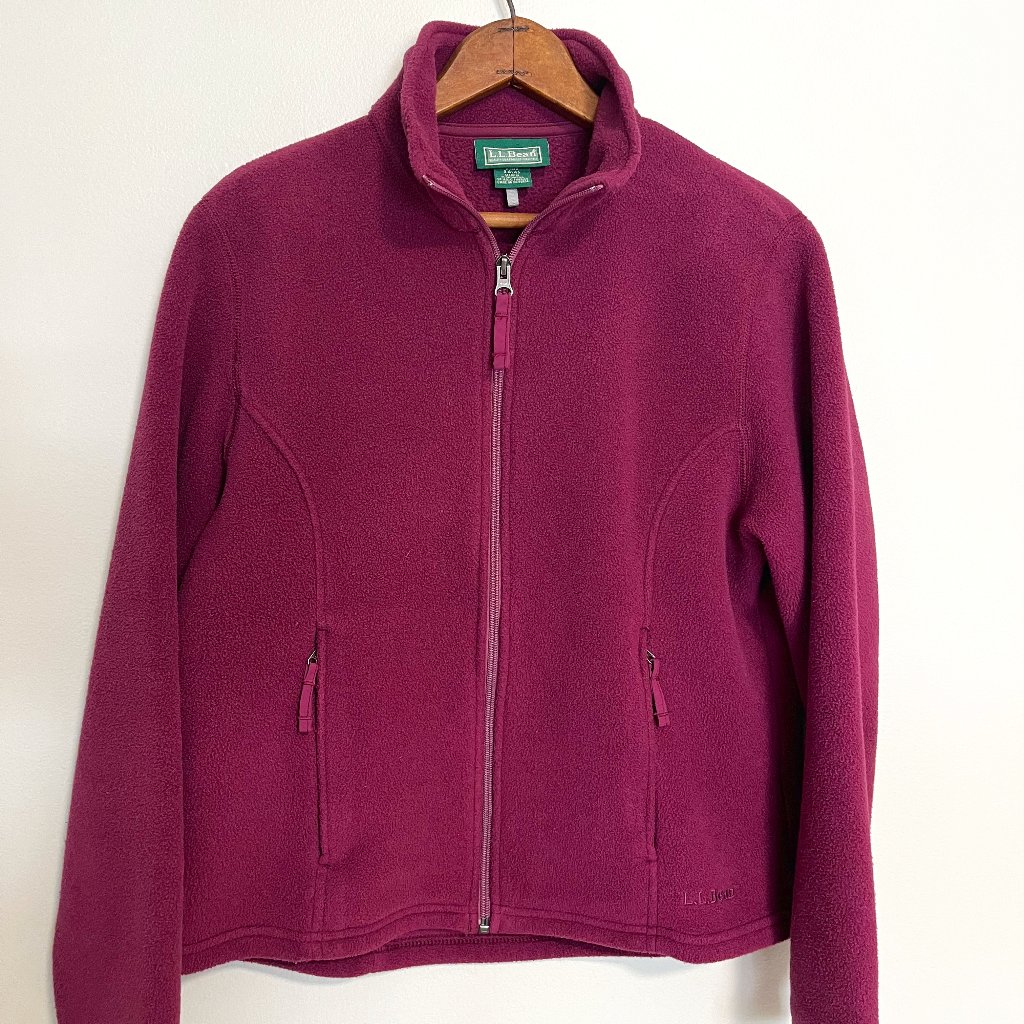 Ll Bean Fleece Zipper Jacket Burgandy Polertec Size Small